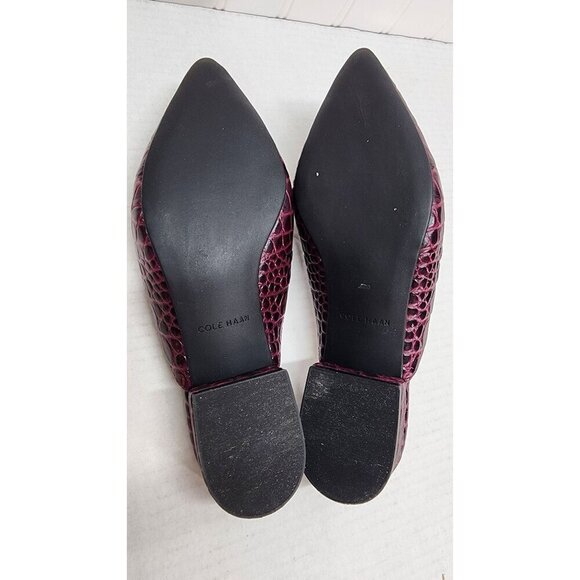 Cole Haan Piper Burgundy Croc-Embossed Leather Mules Block Heel Slip-On Womens - Picture 12 of 15